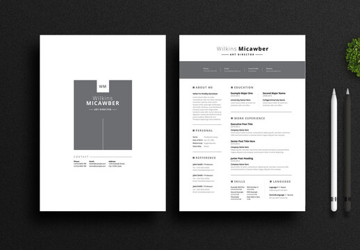 Black White Creatie Resume and  Design Layout