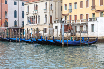 Fototapeta na wymiar Grand Canal Moored Gondolas Venice