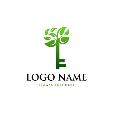 key leaf logo vector icon illustration, Key logo icon vector illustration design template. Creative design simple. key leaf logo design