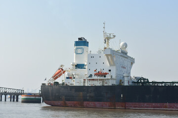 Bridge of a merchant ship standing in mumbai port