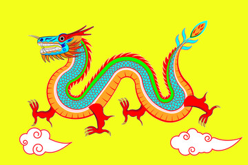 colorful chinese dargon with chinese clouds drawing in vector