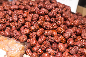 dried jujube fruits, chinese herbal medicine background.