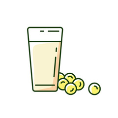 Soy milk RGB color icon. Organic drink types. Healthy drinking liquids. Vegan foods variety ideas. Eco dieting plan. Isolated vector illustration
