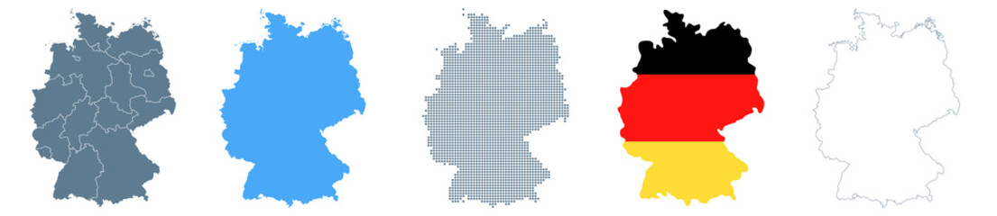 Fototapeta premium Germany Map Set - Vector Solid, Contour, Regions, Flag, Pixels