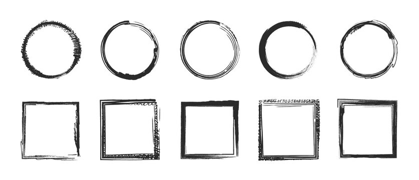 Set mit gezeichneten isolierten vektor Kreisen und Rahmen in schwarz
