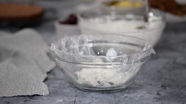 A Step by Step of Making Pancho Cake with Sour Cream, Cherry and Pineapple. Series.