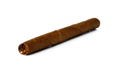 One hand rolled cigar isolated on white