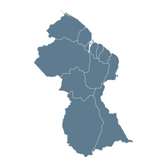 Obraz premium Guyana Map - Vector Solid Contour and State Regions