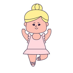 Cute little girl ballerina isolated on white background. Flat design for poster or t-shirt. Vector illustration