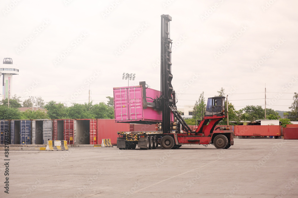 Wall mural inland shipping of containers with a container handler