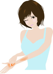 手と腕が乾燥して痒くてたまらない綺麗な女性のイラスト