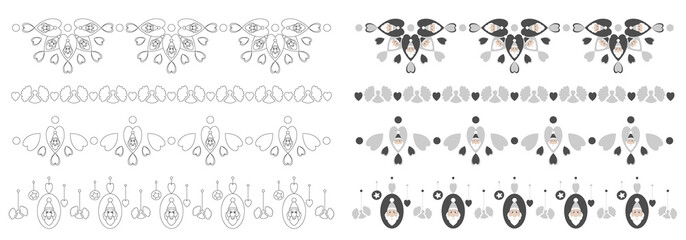 Obraz premium Christmas frieze, border. Santa Claus and Garland of angels. Decorative element. Grey. Vector illustration.