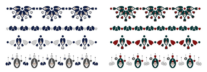 Christmas frieze, border. Santa Claus and Garland of angels. Blue and grey. Green and red. Decorative element. Vector illustration.