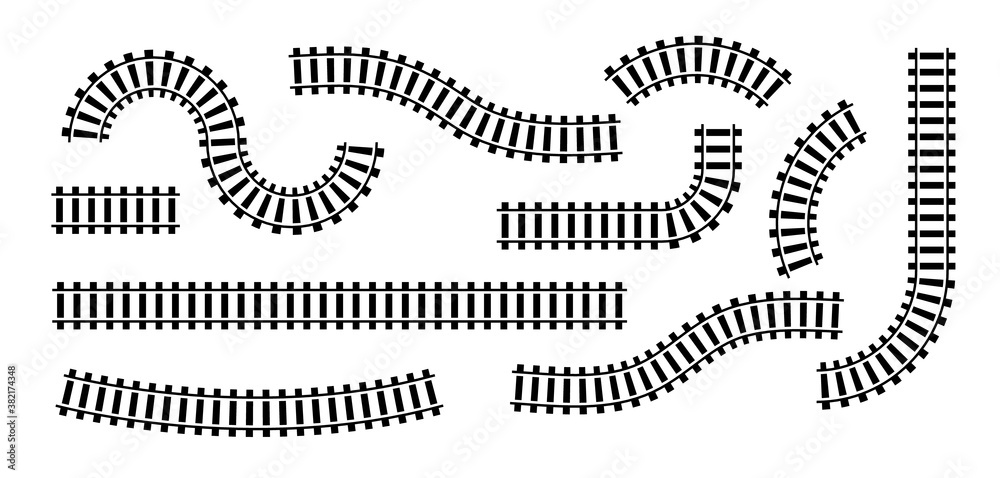 Wall mural railway train track vector route. rail pattern round circular curve railroad path icon