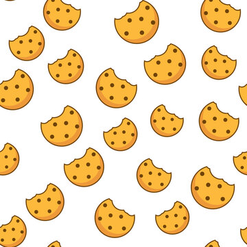 Bite cookie pattern biscuit chip seamless background. Cracker cookie icon crunch vector pattern