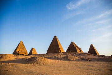 Fototapeta na wymiar Pyramids in Sudan at daylight with clouds