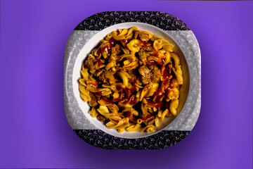 Colorful pasta in a retro environment