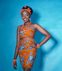 Portrait of beautiful Nigerian Woman wearing traditional Igbo dress