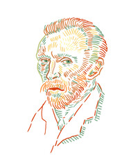 Van Gogh. Portrait of the Artist. Sketch, hand colored drawing. Vector illustration © Oleg