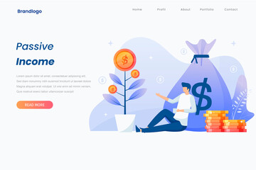 Passive income illustration landing page concept. This design can be used for websites, landing pages, UI, mobile applications, posters, banners