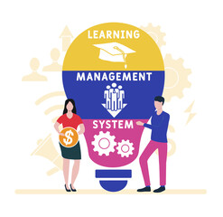 Flat design with people. LMS - Learning Management Systemacronym.  business concept background. Vector illustration for website banner, marketing materials, business presentation, online advertising