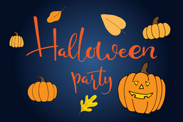 Card with Halloween party hand lettering text