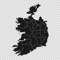 Ireland Map - Vector Solid Contour and State Regions on Transparent Background