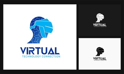 virtual, human head concept design technology logo