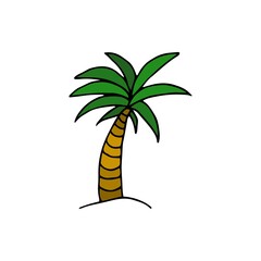 colored Palm tree drawn by hand in doodle style isolated on a white background. Palm tree icon, thin line style.