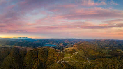 Dobsina when viewed from above on the winding road and valley