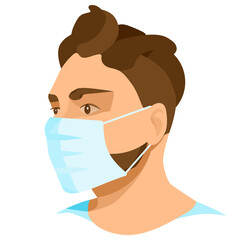 Man in a medical mask. Avatar of Male medical worker. Editable Vector illustration isolated on white background. Used in a template for medicine web banner or in polygraphy.