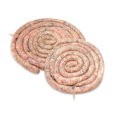 Spiral barbecue sausages, BBQ, isolated on white background.