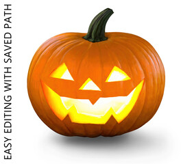 Halloween carved pumpkin lanterns, 3D illustration on white background with saved path, Realistic digital painting, Jack O Lantern pumpkin, isolated