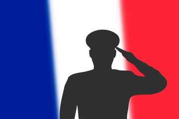 Solder silhouette on blur background with France flag.