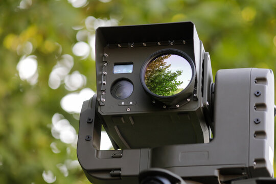 Various professional surveillance cameras (infrared, thermal) mounted on a Romanian Border Police vehicle.
