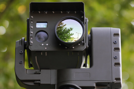 Various professional surveillance cameras (infrared, thermal) mounted on a Romanian Border Police vehicle.
