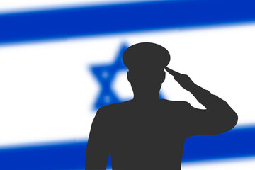 Solder silhouette on blur background with Israel flag.