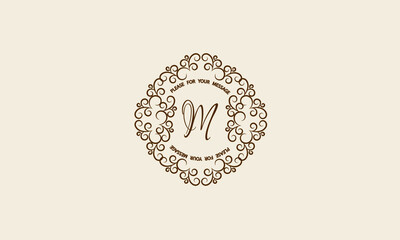 Stylish and elegant monogram with letter M. Elegant ornament, logo, invitation template, label, business.
