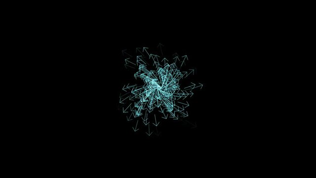 Animation of graphical objects in shape of arrow with rotations in space trough time.