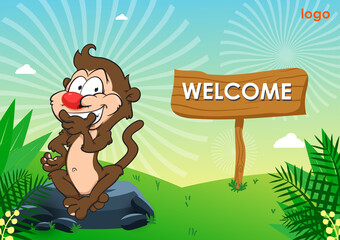 welcome poster with monkey, good for your template design