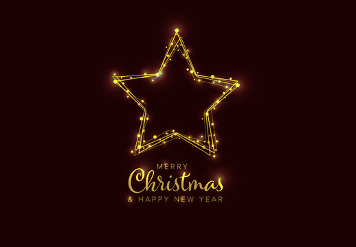 Merry Christmas Card Layout with Golden Lights Star