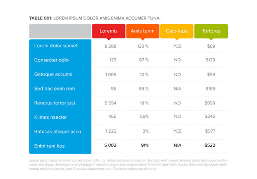 Simple Flat Color Data Table Layout Layout