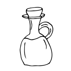 Closed bottle with oil.Black lines on a white background.
