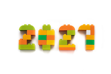 Happy new year 2021. Numbers from cube  on white background.