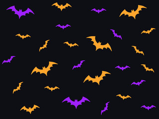 Halloween pattern with bats. Vector black background 