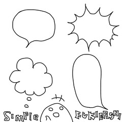 シンプルなフキダシのイラスト　4つセット（白黒 線画）