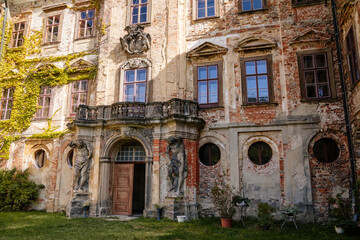 Fototapeta na wymiar Old baroque castle Jezeri and its slow reconstruction, Northern Bohemia, Czech Republic