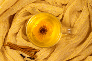 Cup of healthy winter brewed tea with herbs. Tea for immunity, ingredients for the treatment of...