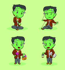 set of cartoon characters frankenstein halloween
