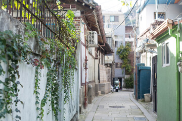 narrow alleyways and streets of village in seoul, south korea.